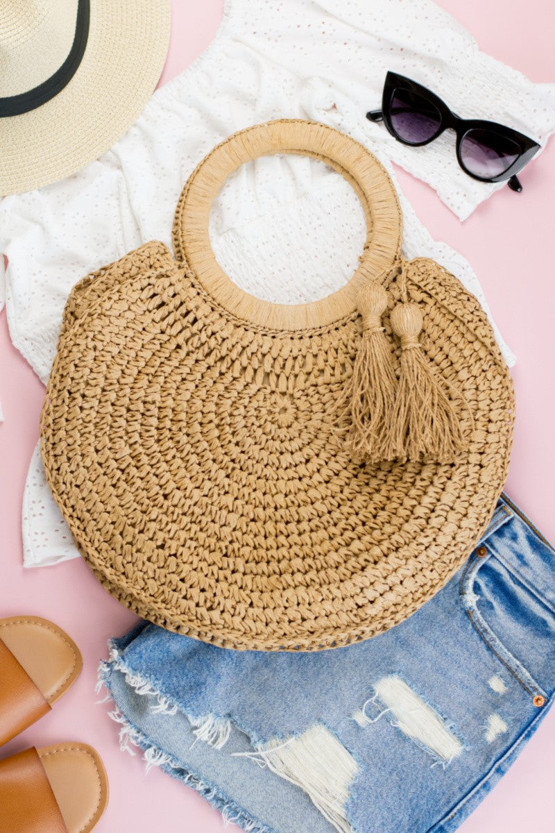 Straw 'O' Ring Tassel Tote Bag