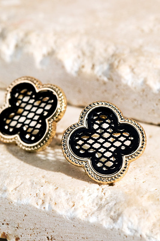 Gold Clover earrings with black