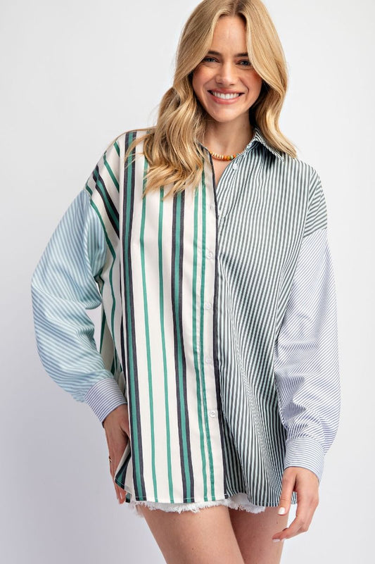 Striped Color block Button Down