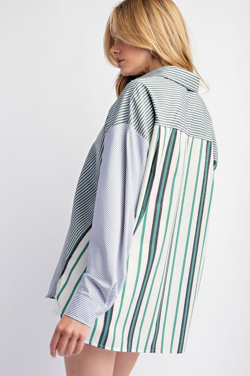 Striped Color block Button Down