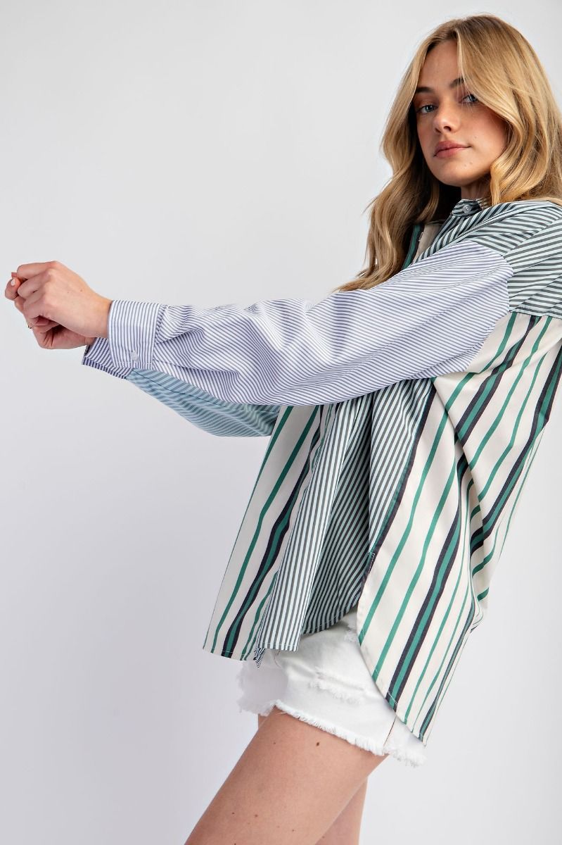 Striped Color block Button Down