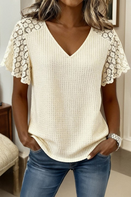 Cream Lace Accent Top