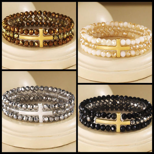 Stacked stretch cross bracelet