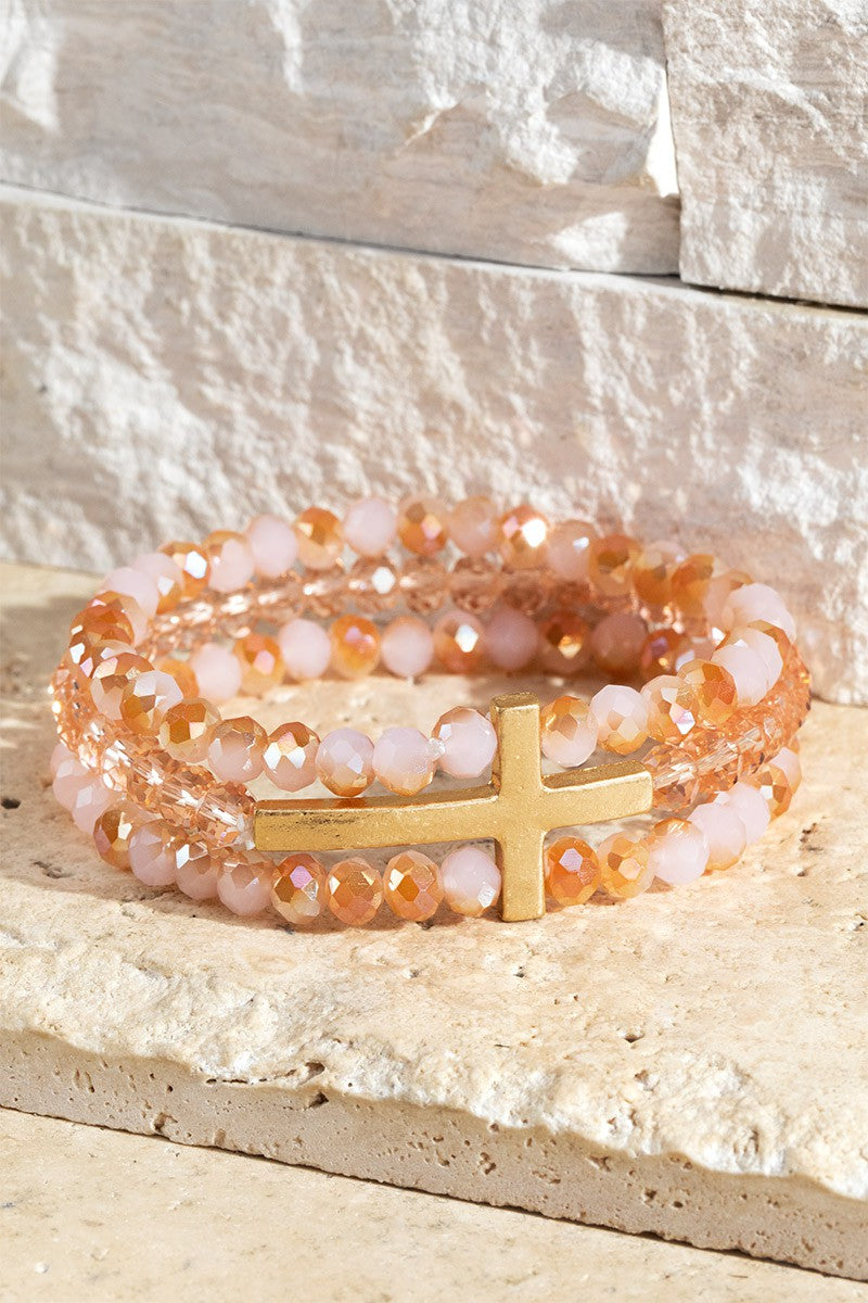 Bead Bracelets W/Cross Charm