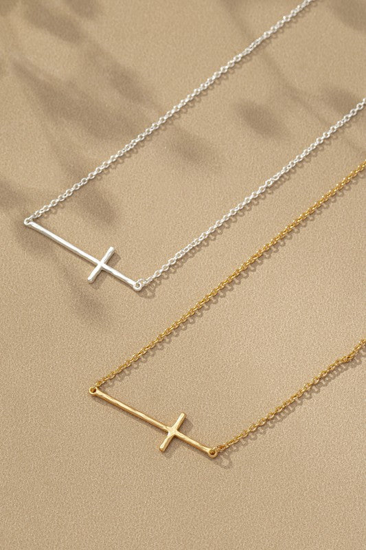 Dainty sideways cross necklace