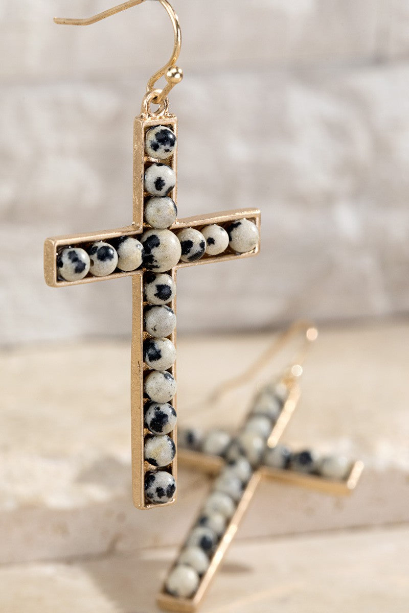 Dalmatian Jasper Cross earrings