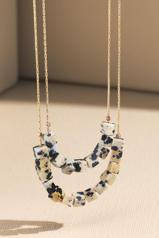 Cube Natural Stone Double Layer Necklaces