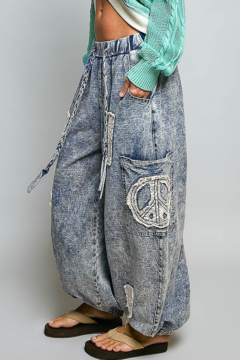 Denim Lace applique Jogger