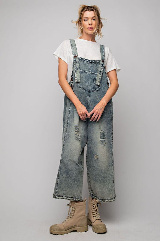 Cropped Denim Overalls