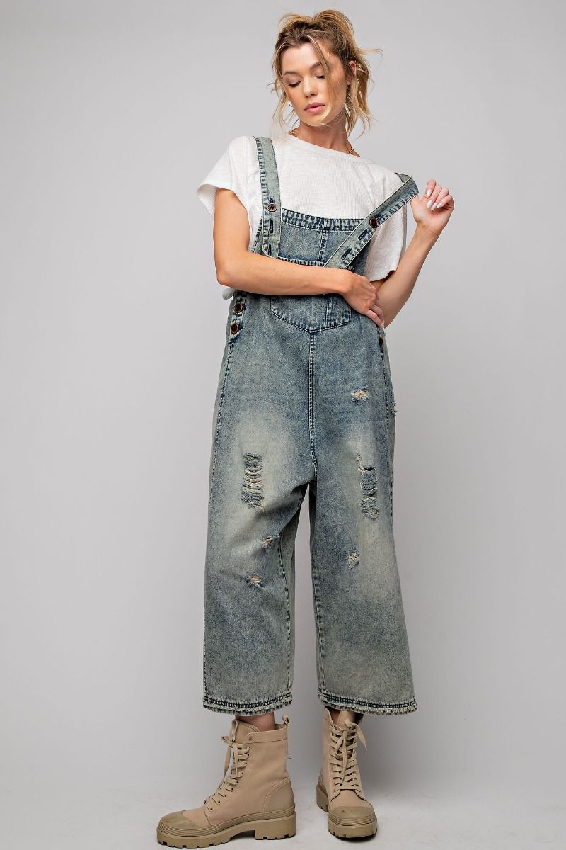 Cropped Denim Overalls