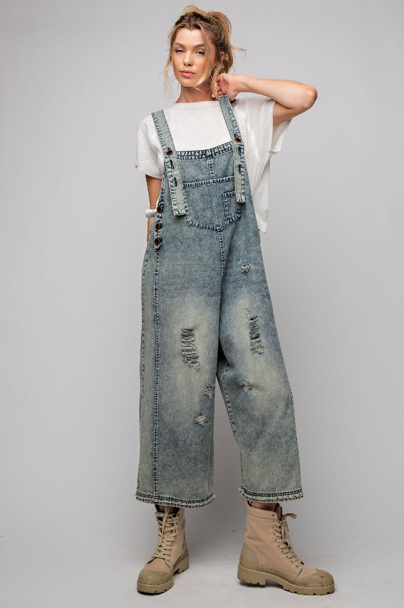 Cropped Denim Overalls