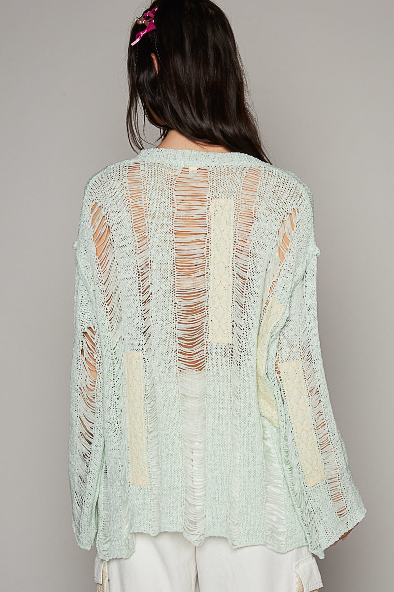 Distressed Lace Cardigan Green