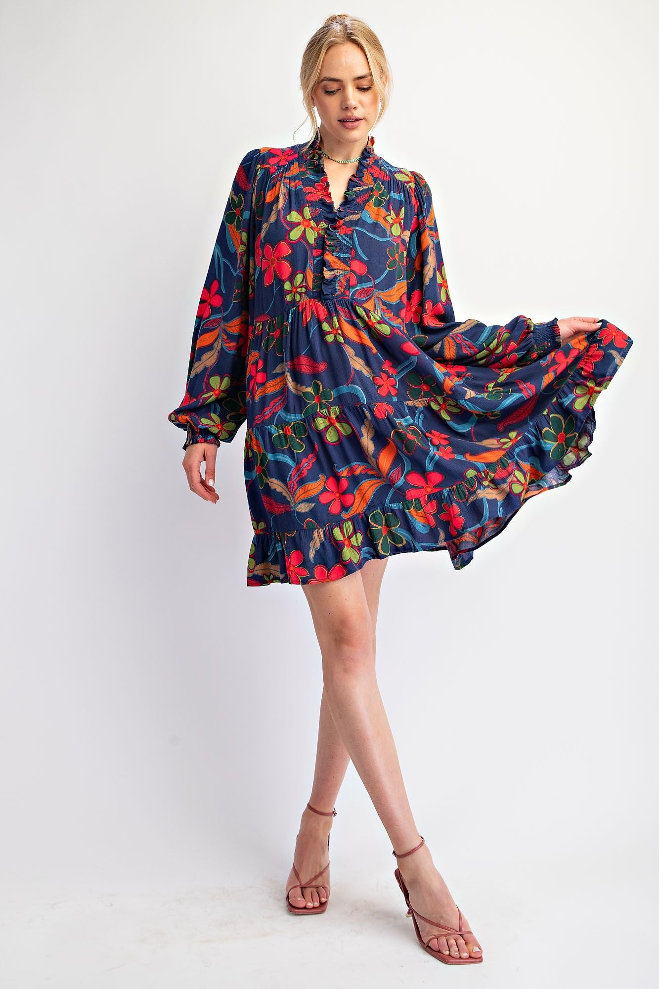 Navy Floral Fall Dress