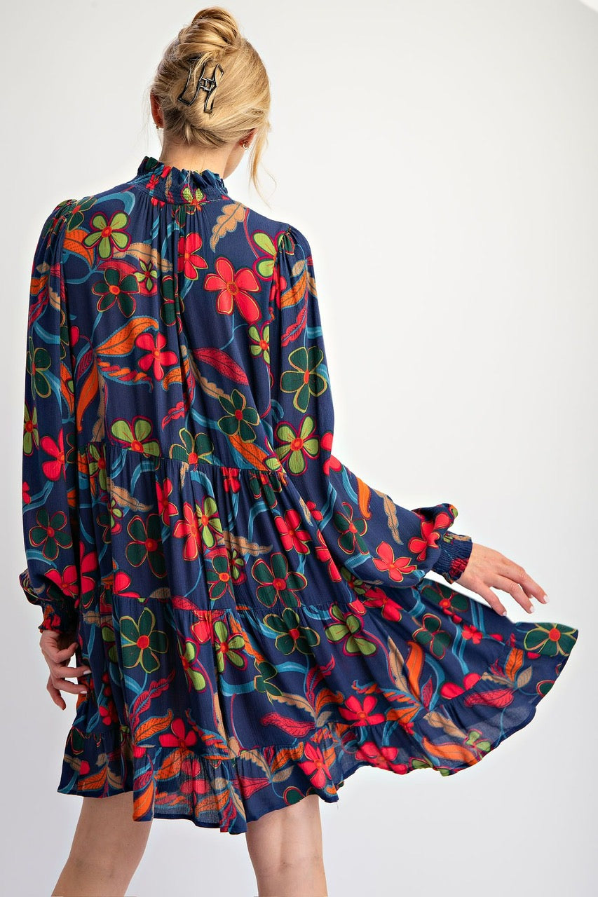 Navy Floral Fall Dress