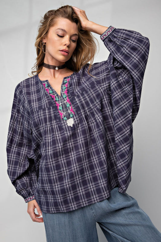 Plaid Batwin Top
