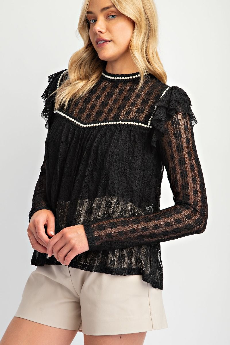 Ruffled Lace Pearl Top