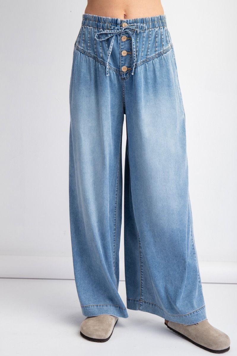 Button Wide Leg Jeans