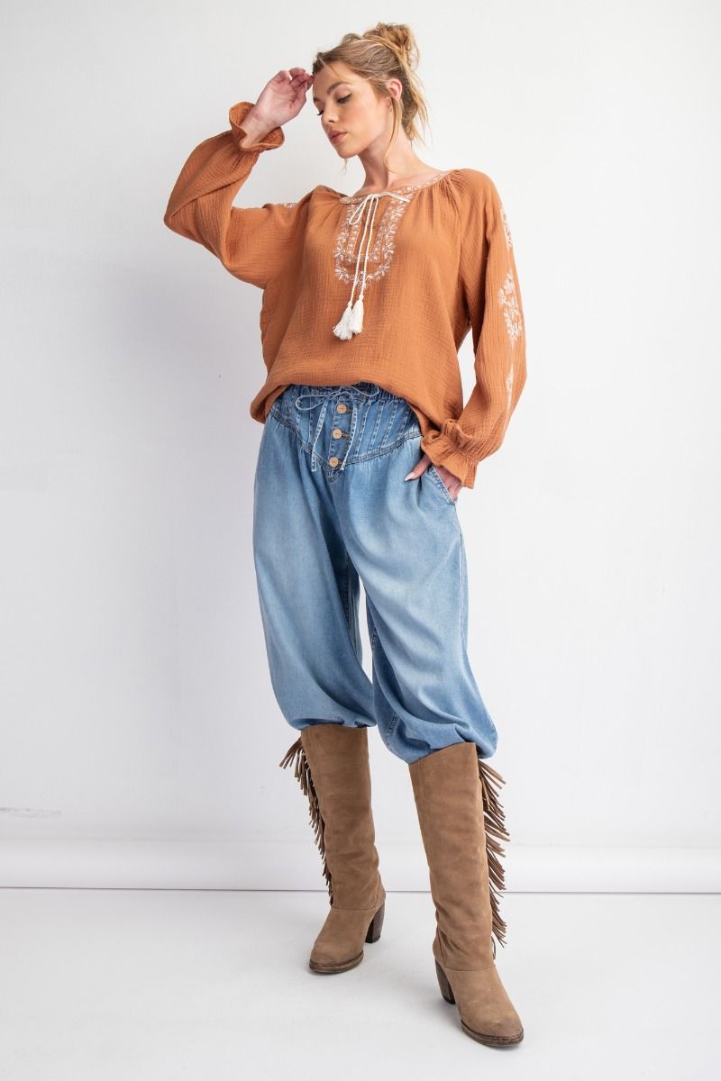 Button Wide Leg Jeans