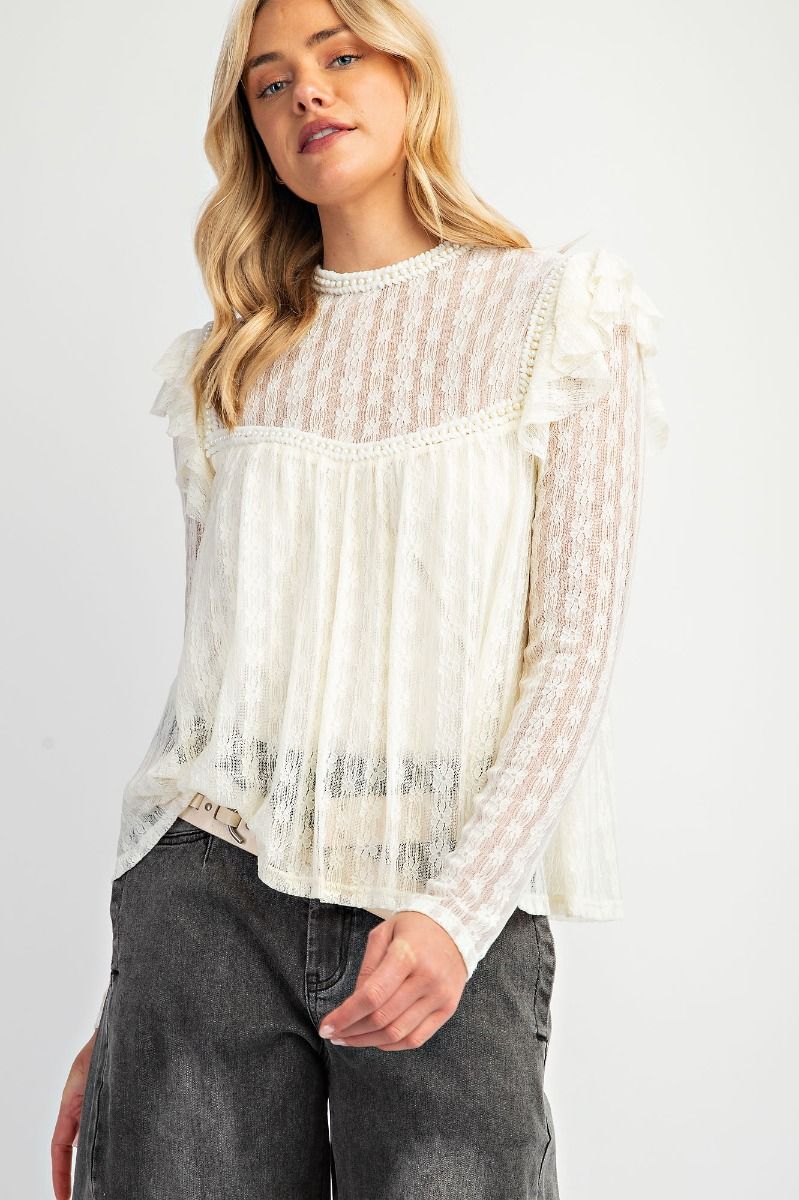 Ruffled Lace Pearl Top