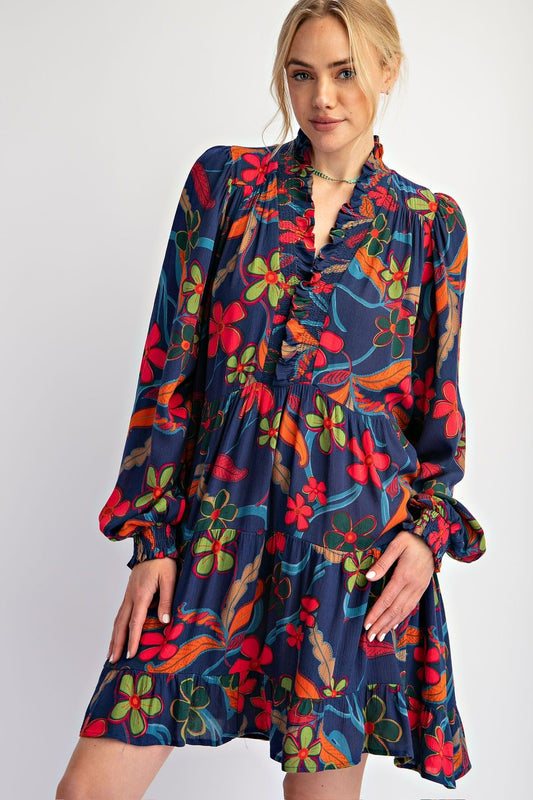 Navy Floral Fall Dress