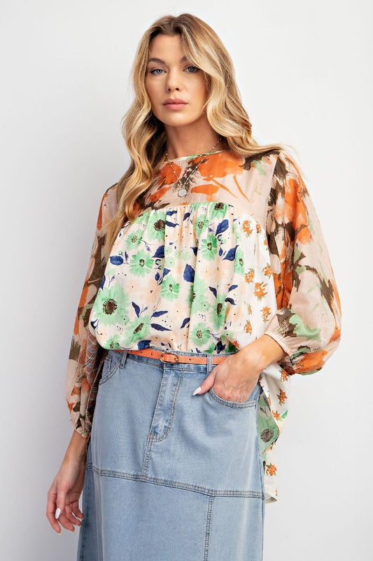 Floral Color Block Top