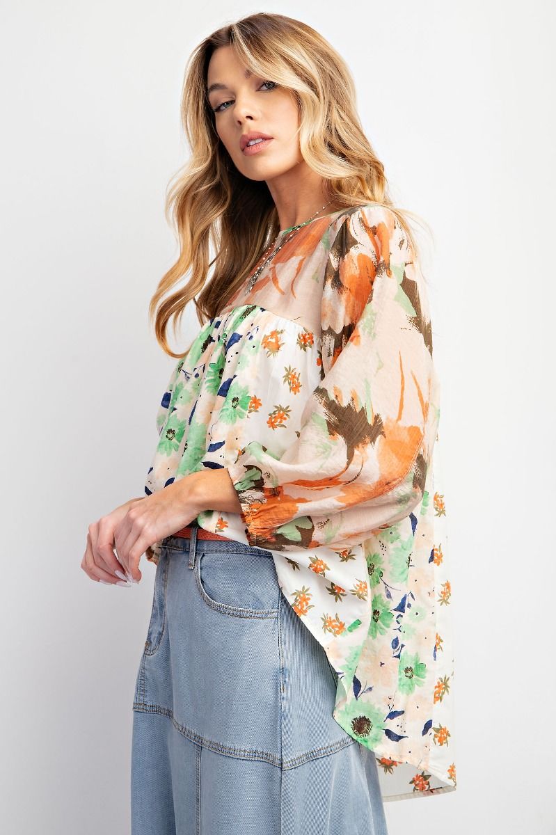 Floral Color Block Top