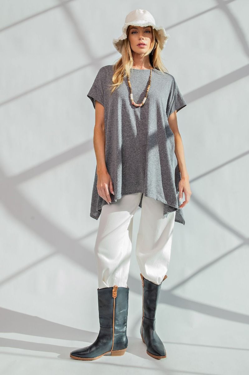 Gray slub knit oversized tee