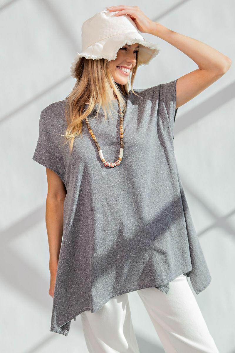 Gray slub knit oversized tee