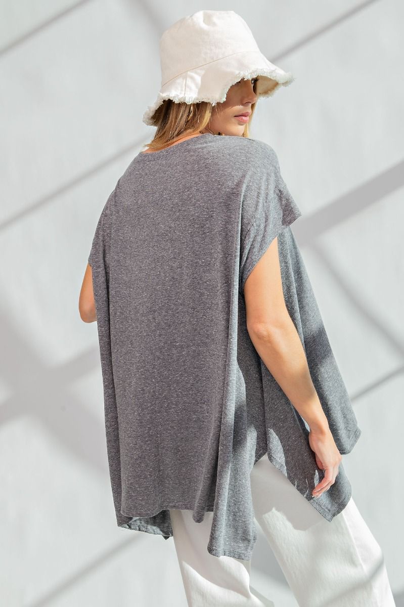 Gray slub knit oversized tee