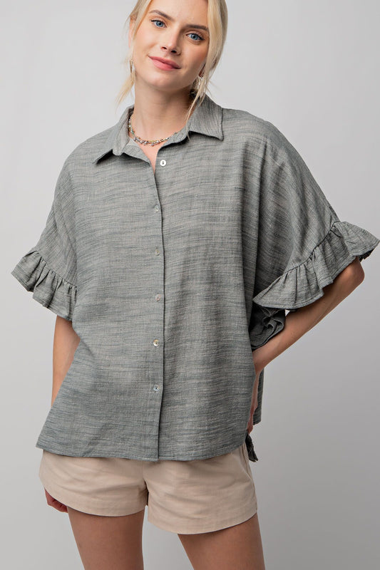 Dusty Hunter ruffled button down top