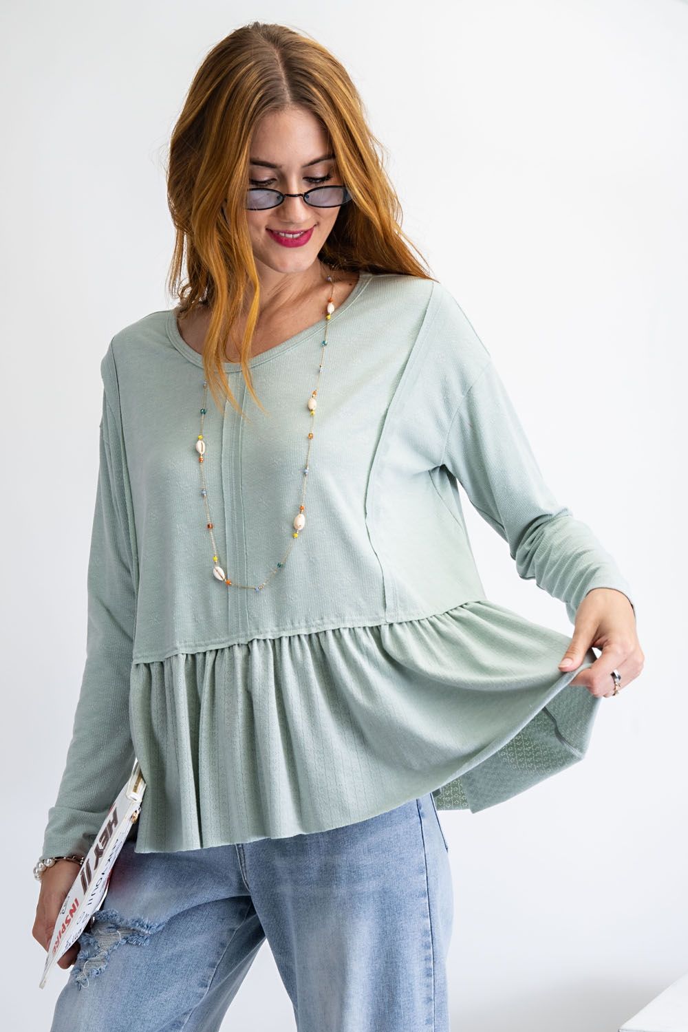 Light Sage Peplum Top