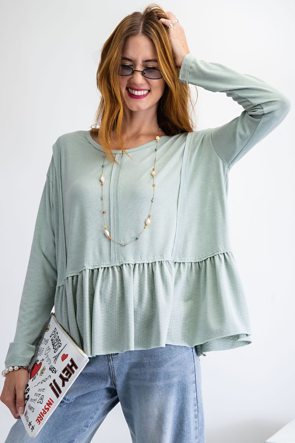 Light Sage Peplum Top