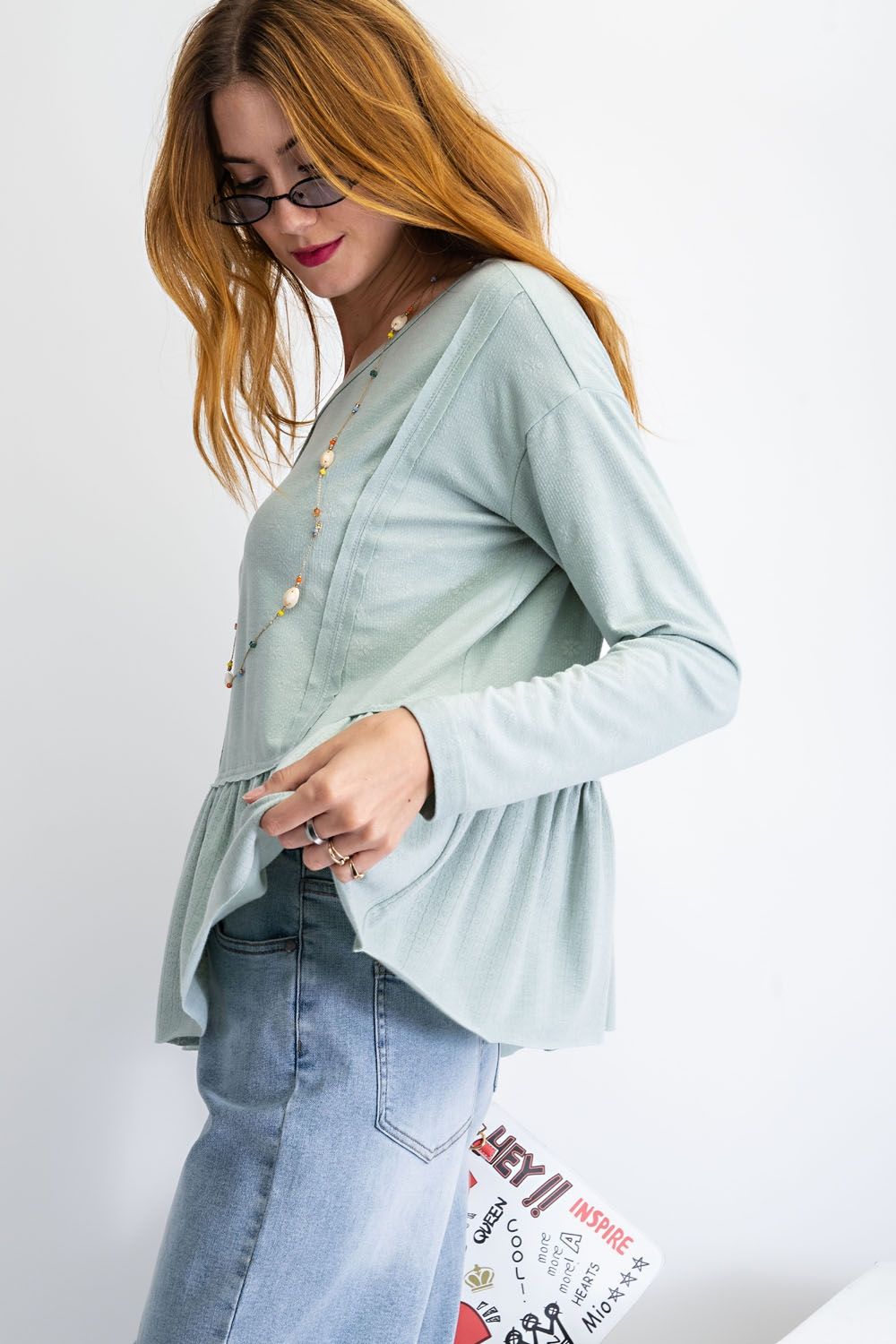 Light Sage Peplum Top