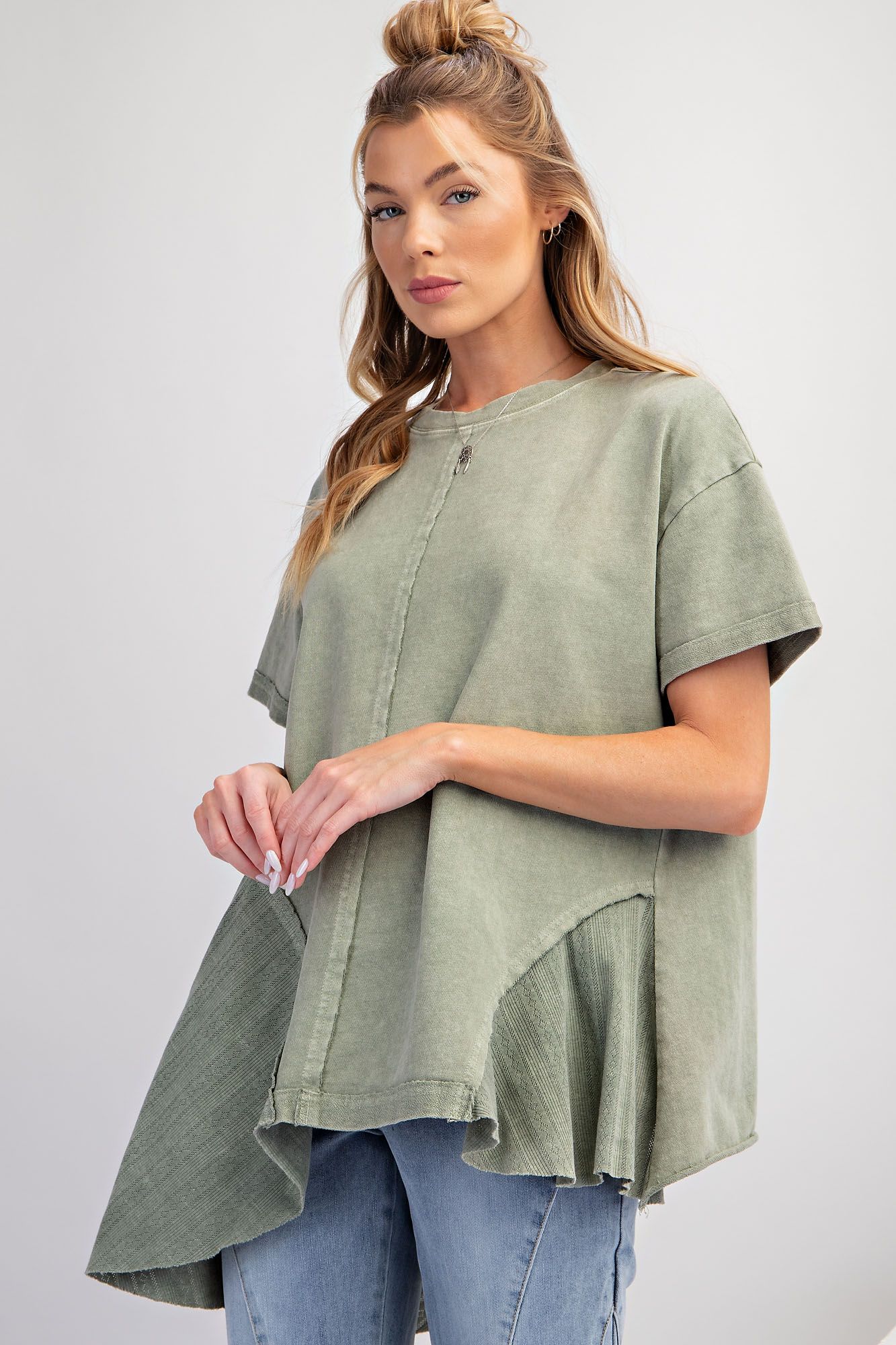 Lace inset Peplum Top