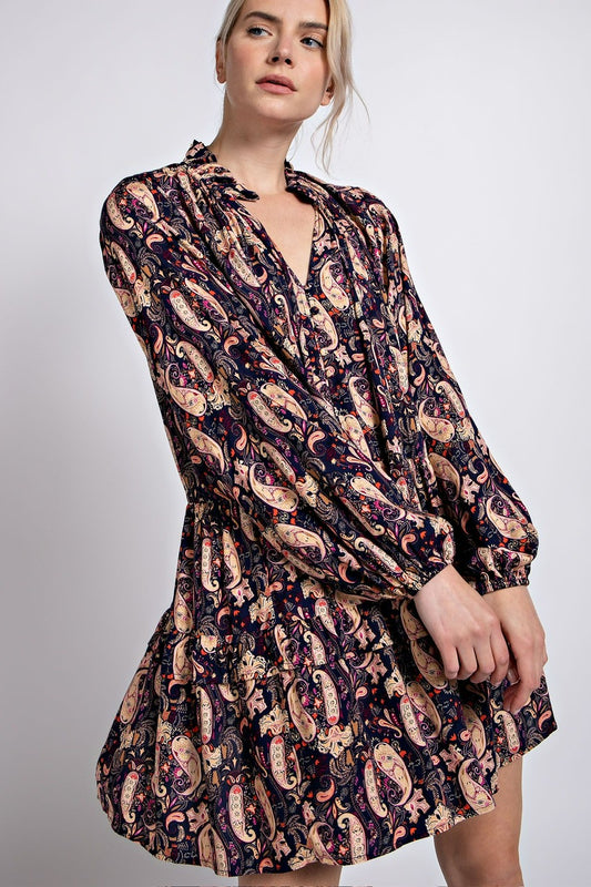 Navy Paisley Boho Dress