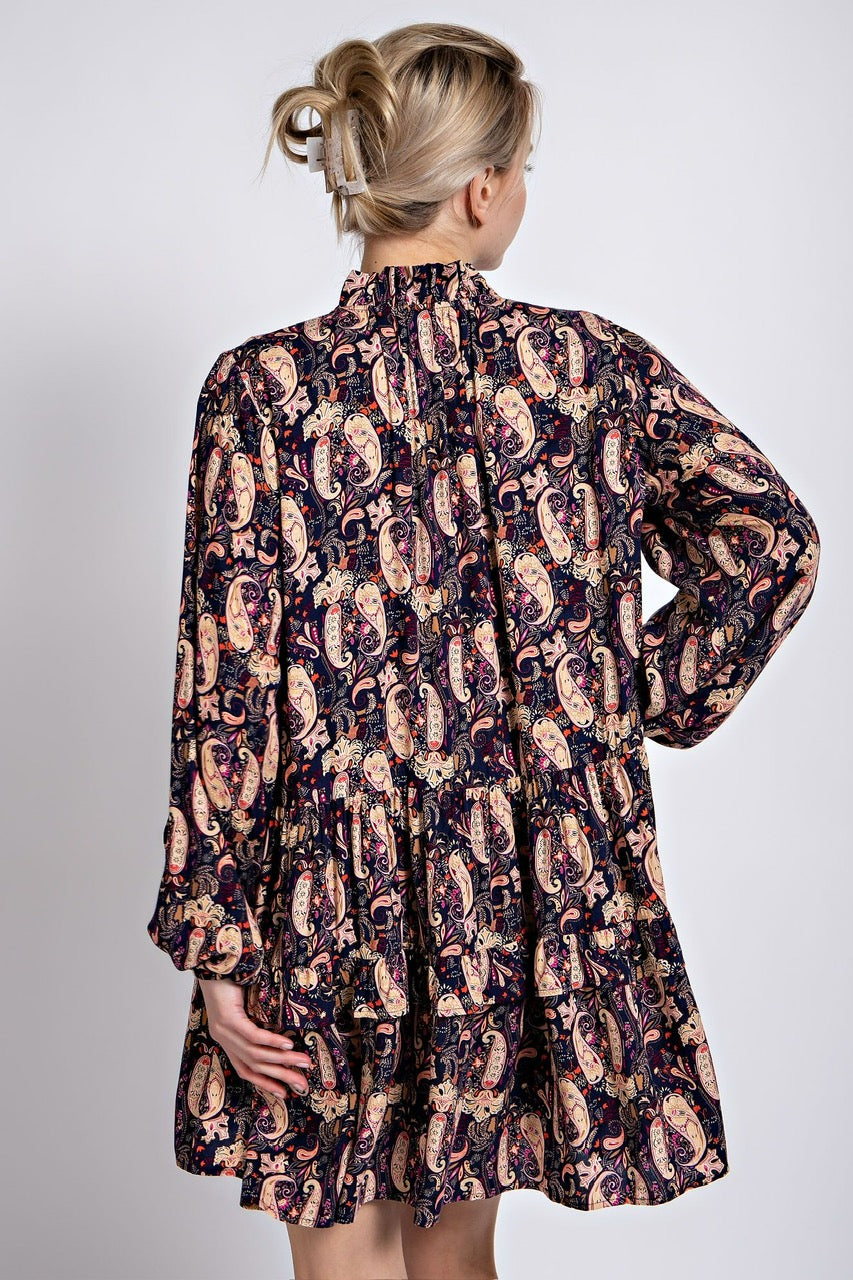 Navy Paisley Boho Dress