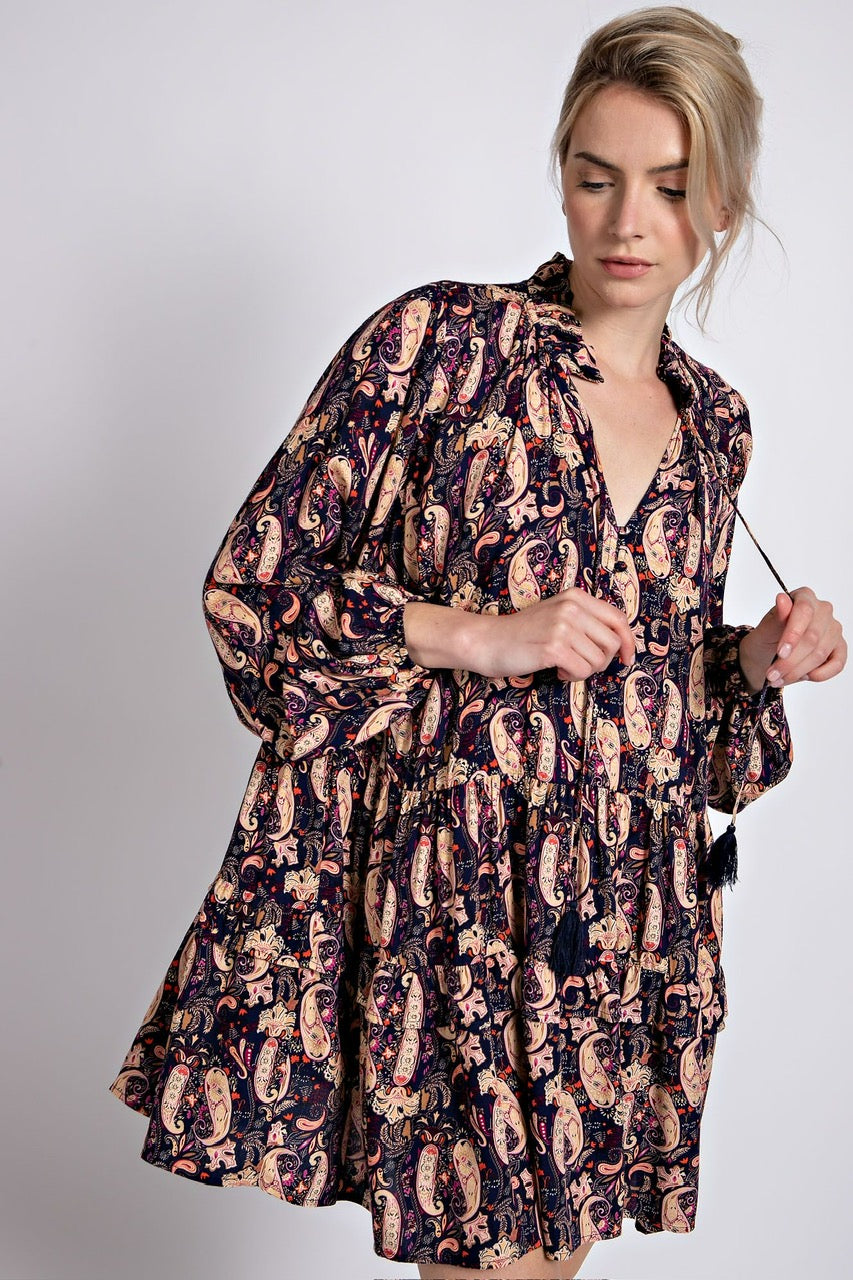 Navy Paisley Boho Dress