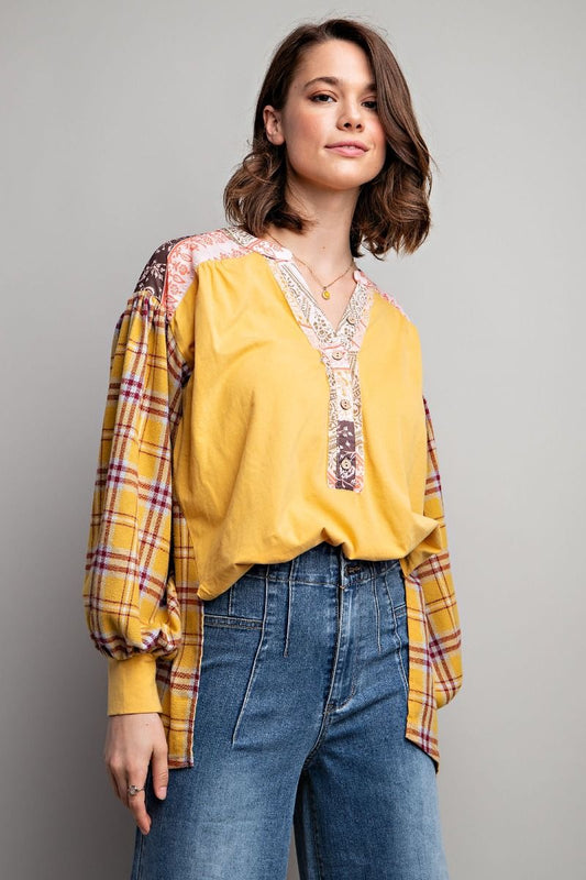 Plaid Patchwork Henley