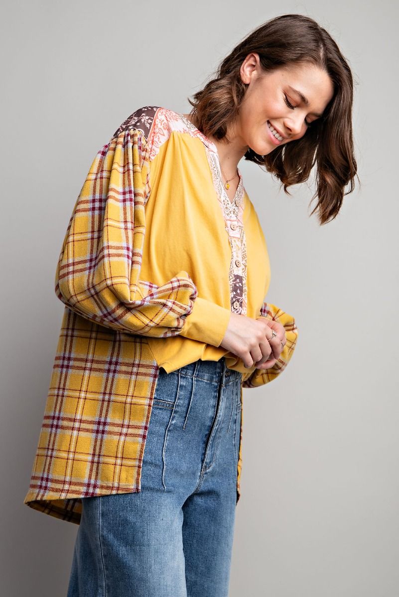 Plaid Patchwork Henley