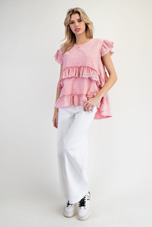Pink Eyelet Ruffle Top