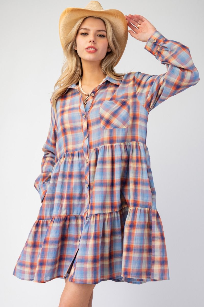 Western Plaid Tiered Dress