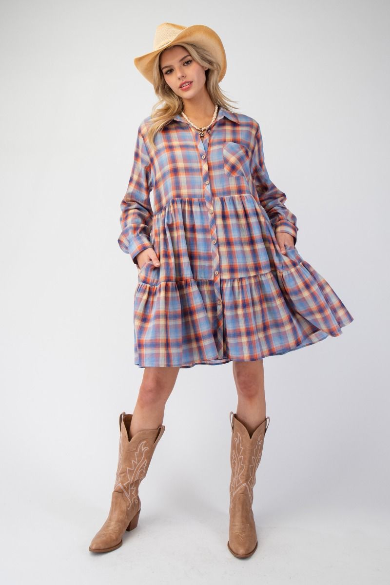Western Plaid Tiered Dress