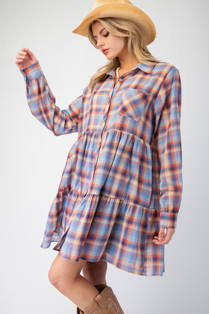 Western Plaid Tiered Dress