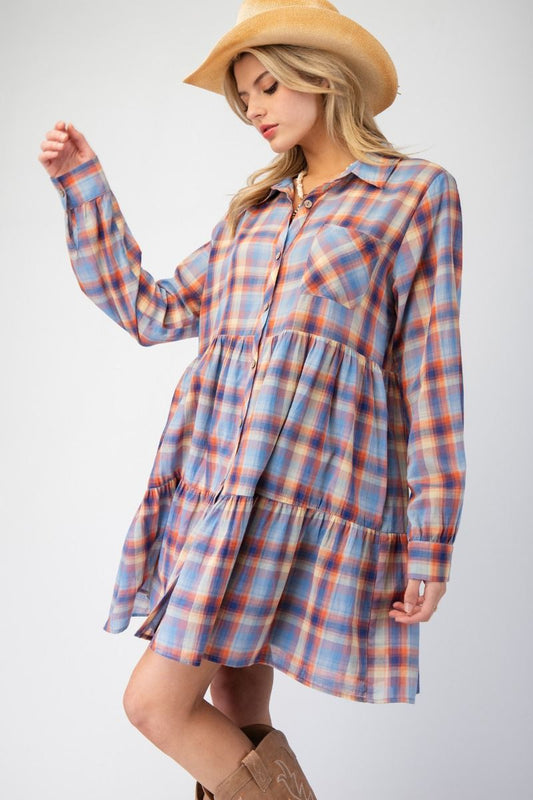 Western Plaid Tiered Dress