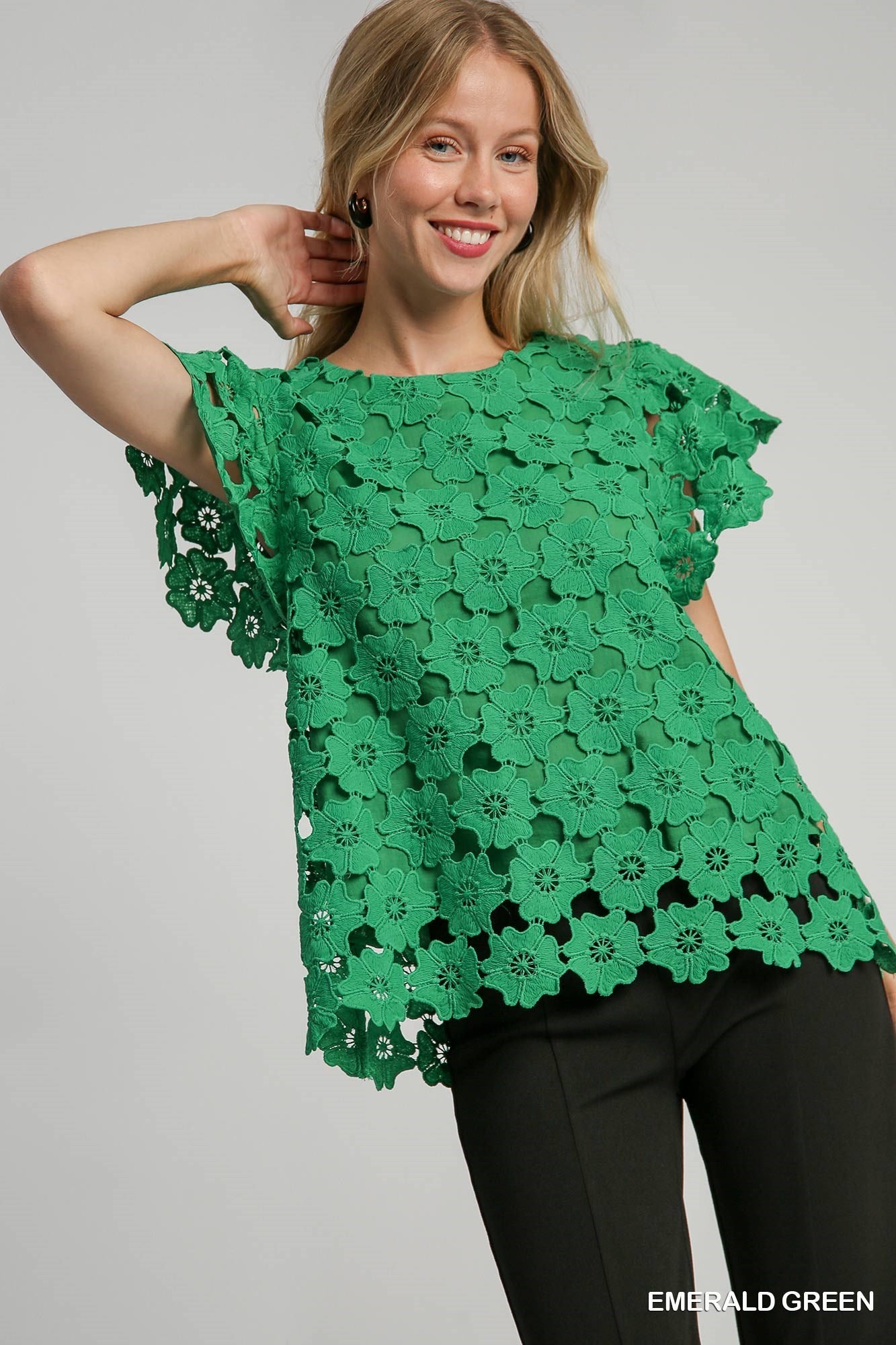 Emerald Floral Lace Top