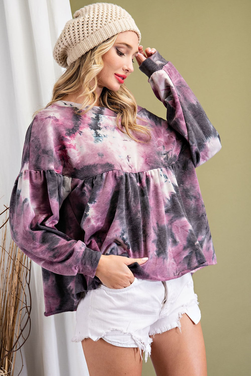 Plum and Charcoal Tie Dye Baby doll top