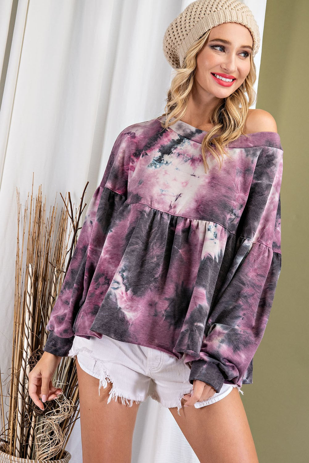 Plum and Charcoal Tie Dye Baby doll top