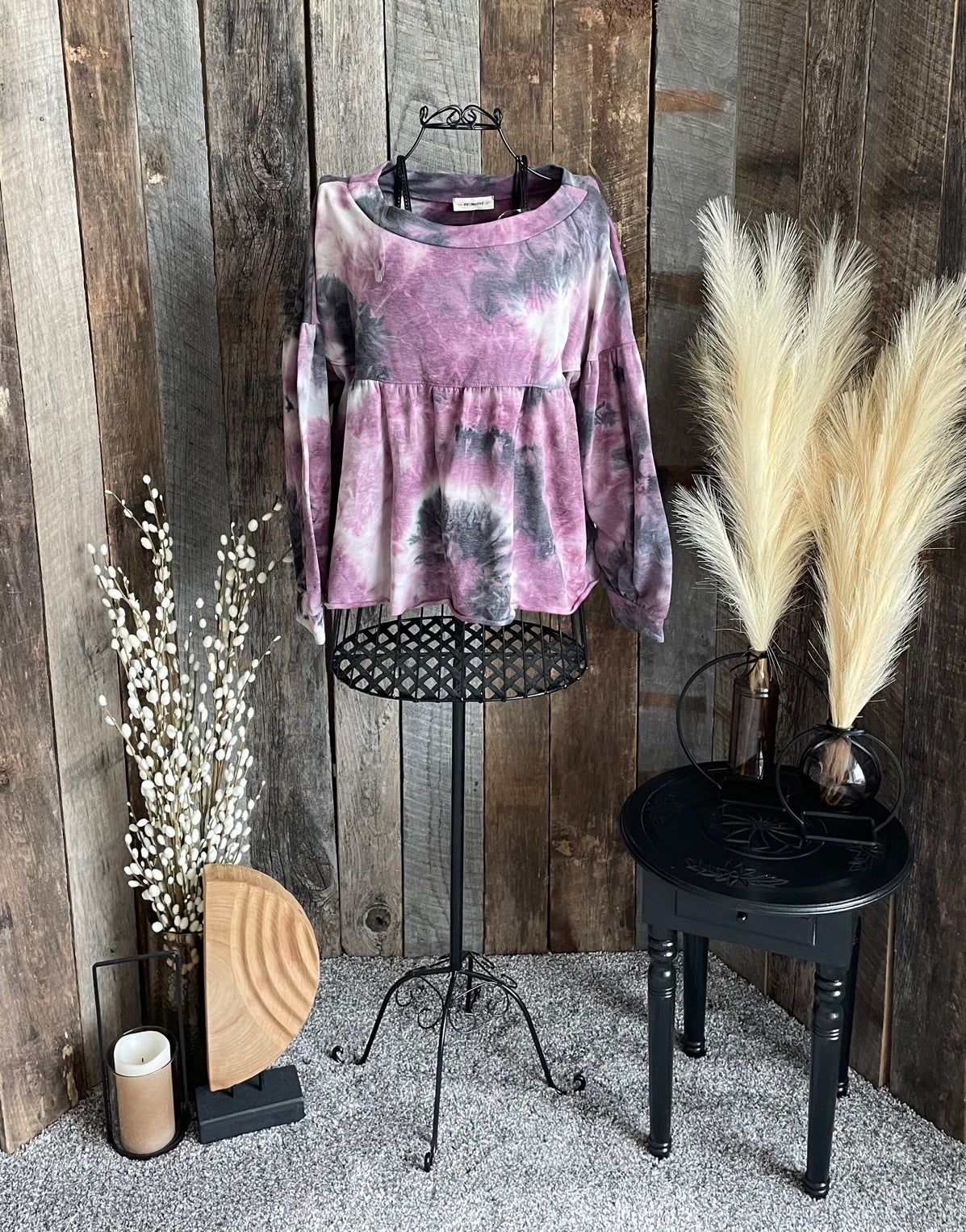 Plum and Charcoal Tie Dye Baby doll top