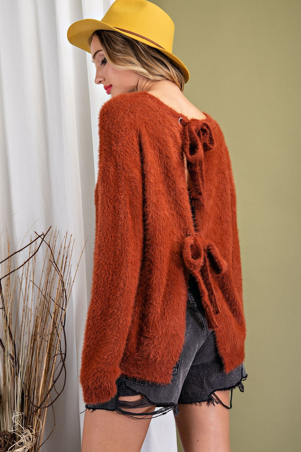 Eyelash Open Back Sweater