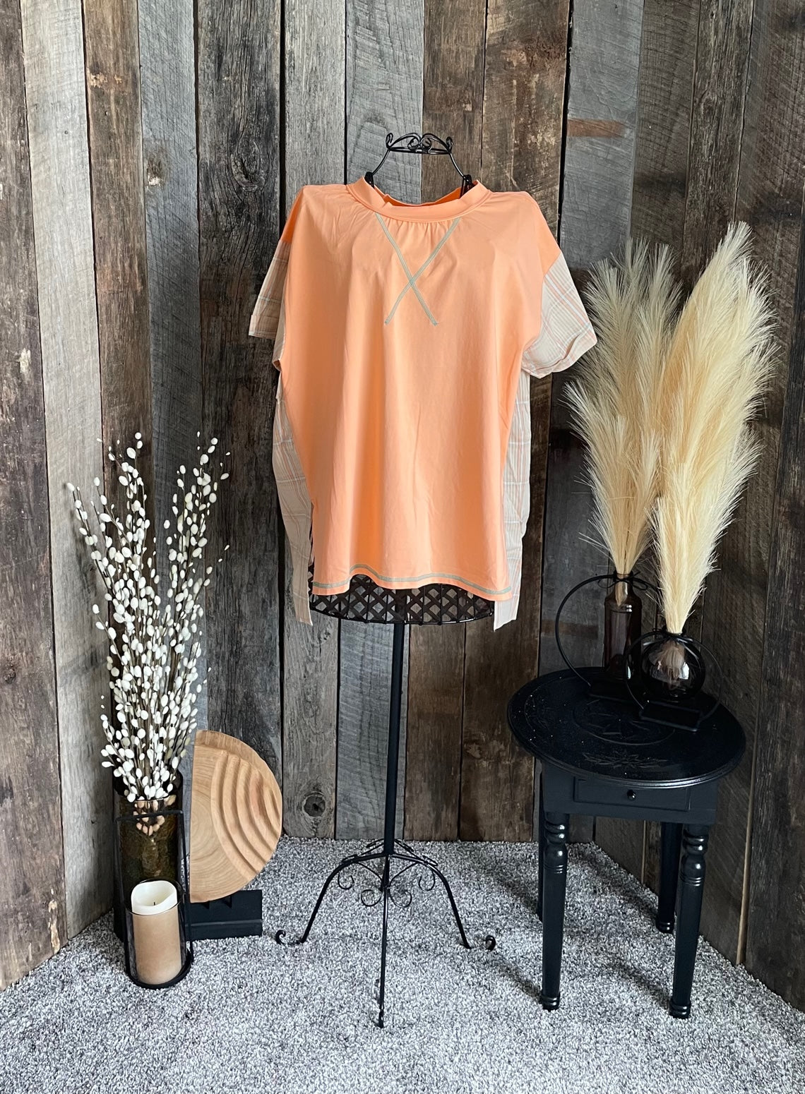 Orange sherbet plaid back t-shirt